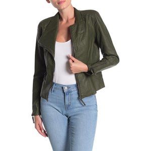 blanknyc denim faux leather fitted moto jacket